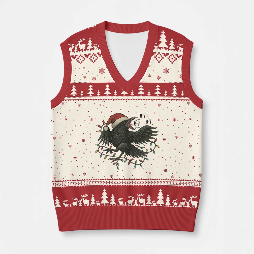 Funny Raven Six Seven Meme V-Neck Knit Sweater Vest Xmas Gift For Gen Z - Wonder Print Shop