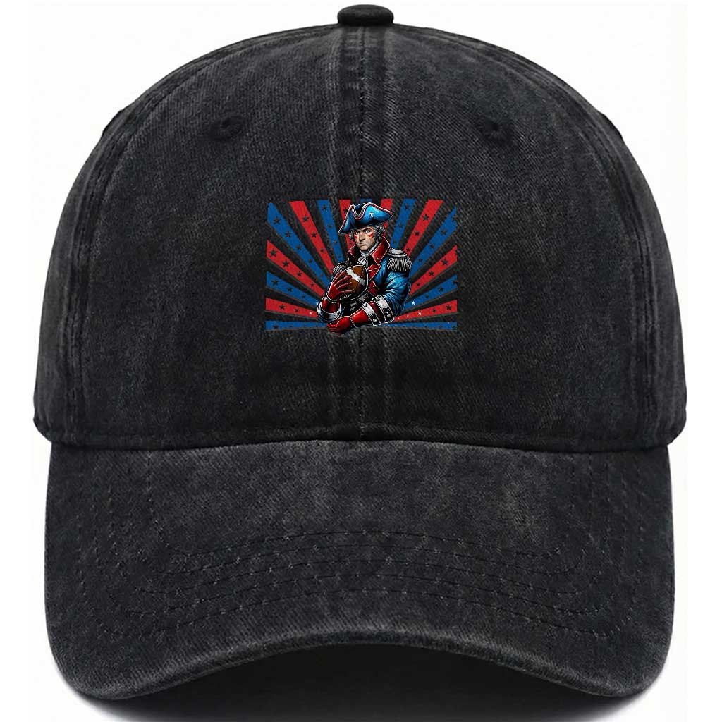 Vintage George Washington Football Washed Cotton Baseball Cap NE Pride Gift