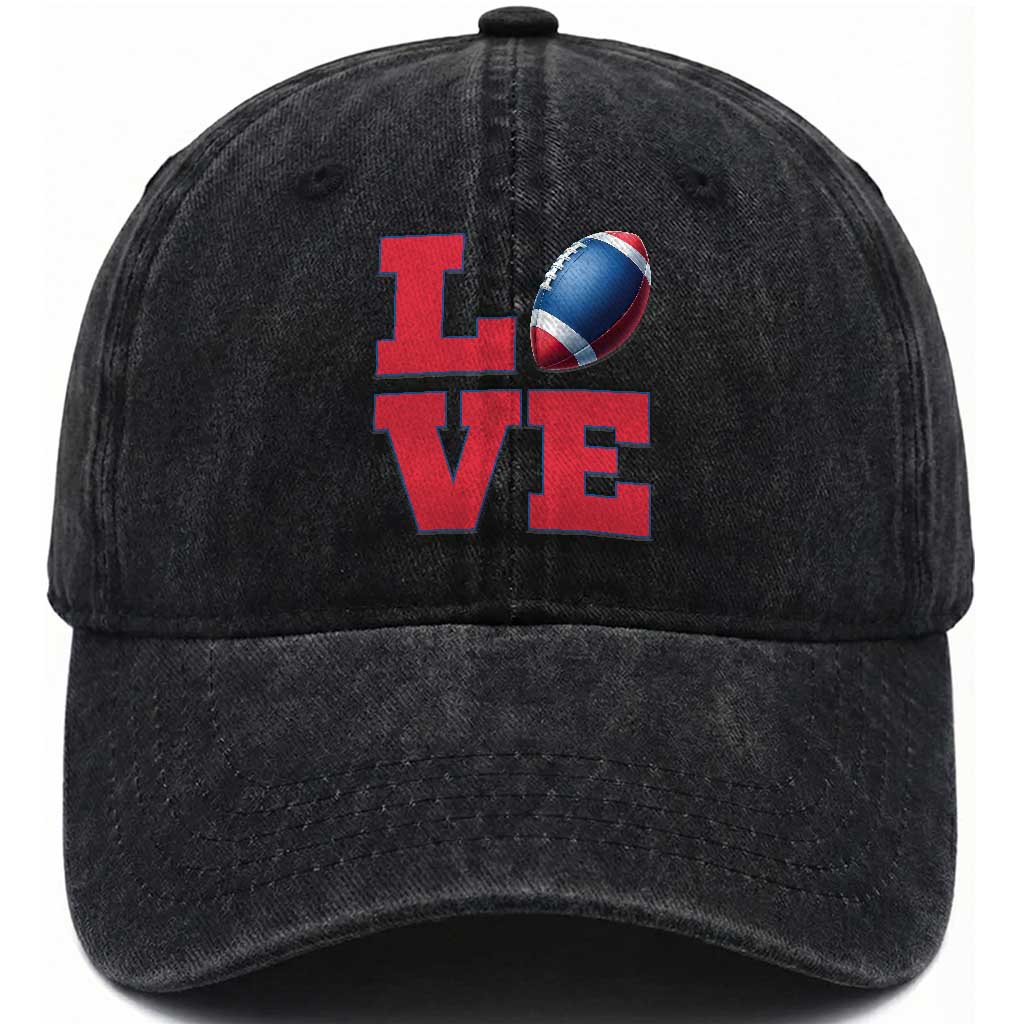Love Football Fan Supporter Washed Cotton Baseball Cap Gift For Game Day Lovers