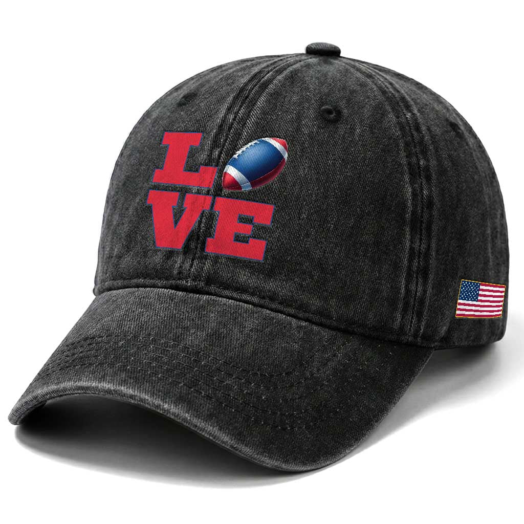 Love Football Fan Supporter Washed Cotton Baseball Cap Gift For Game Day Lovers