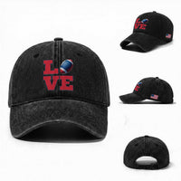 Love Football Fan Supporter Washed Cotton Baseball Cap Gift For Game Day Lovers