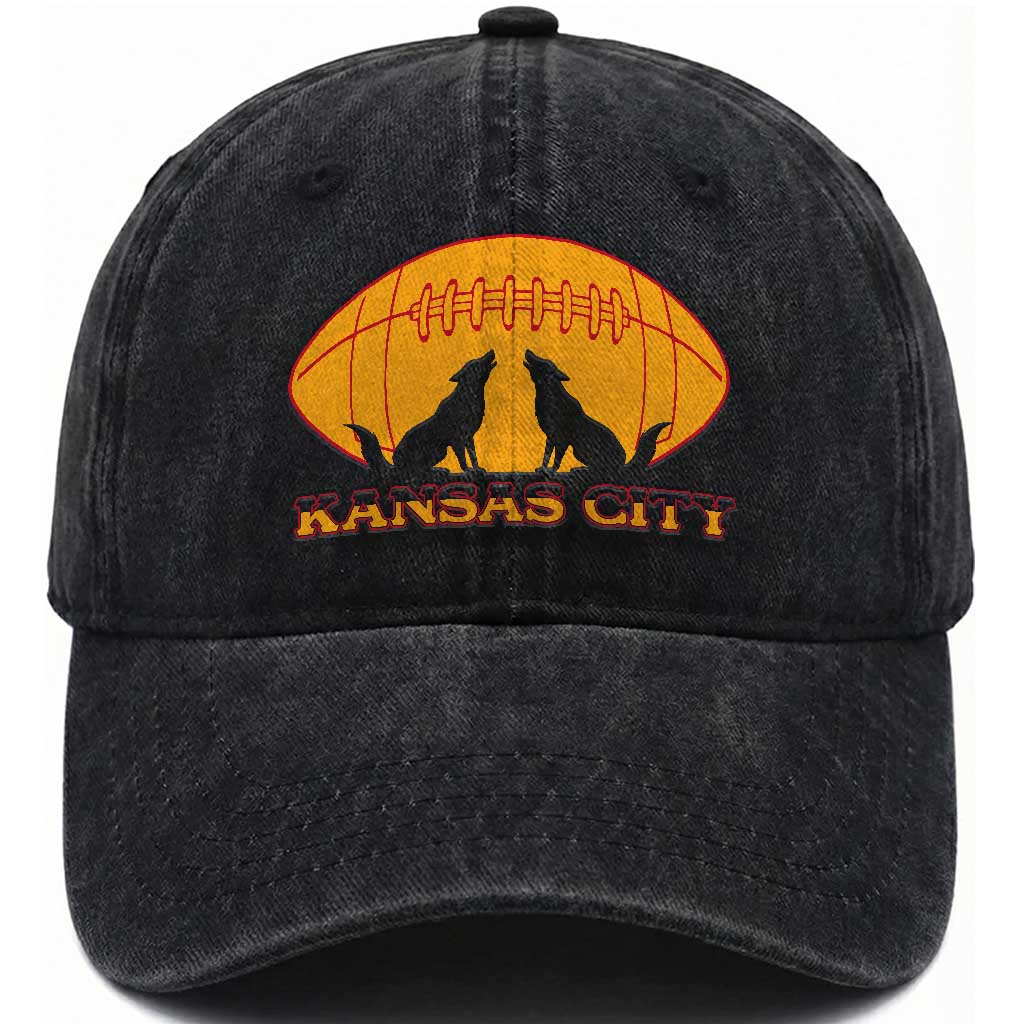 Football Lover Gift Washed Cotton Baseball Cap Midwest Wolf Spirit