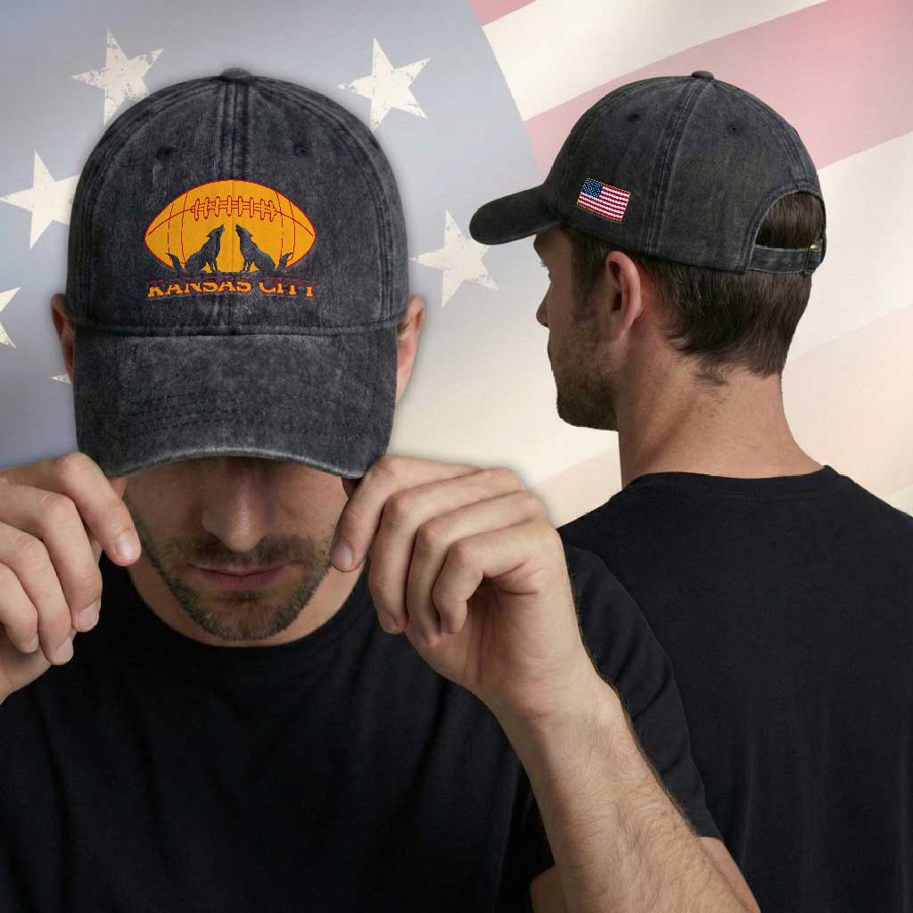 Football Lover Gift Washed Cotton Baseball Cap Midwest Wolf Spirit
