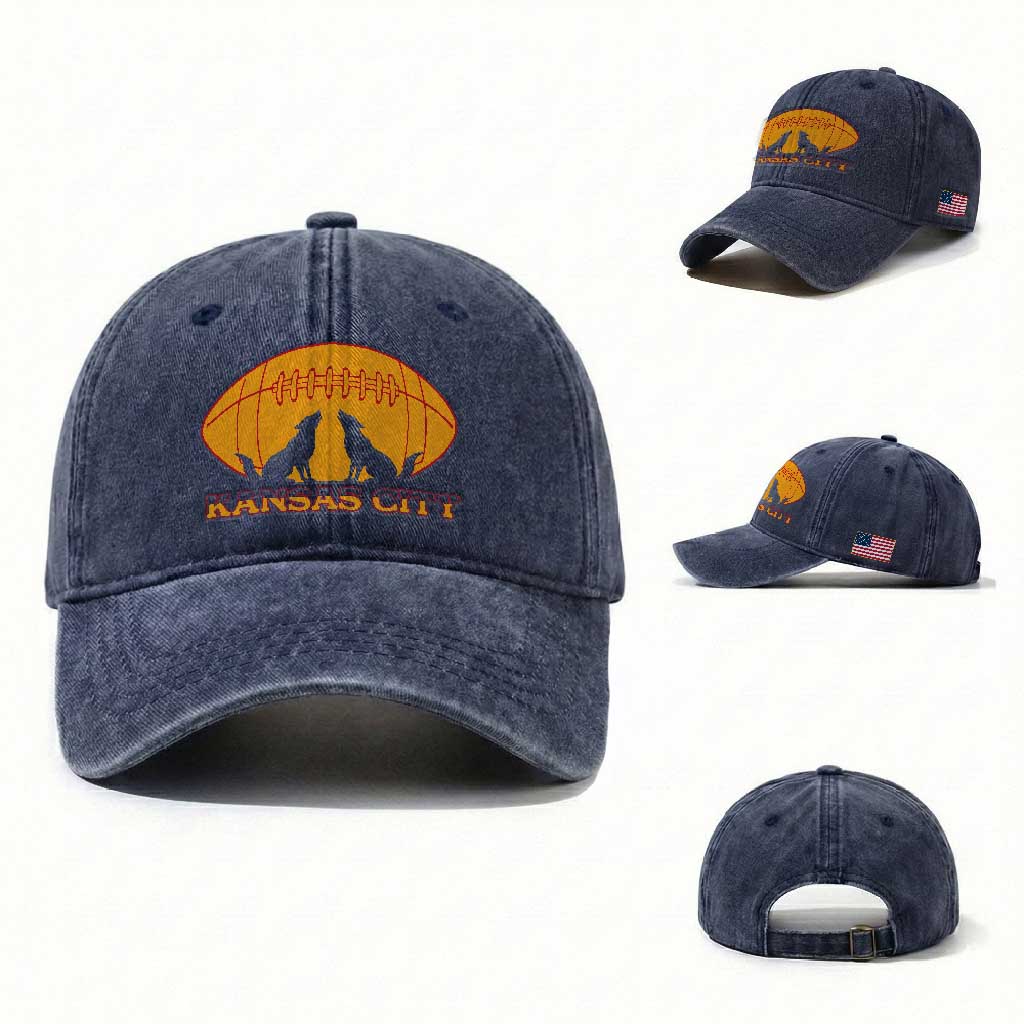 Football Lover Gift Washed Cotton Baseball Cap Midwest Wolf Spirit