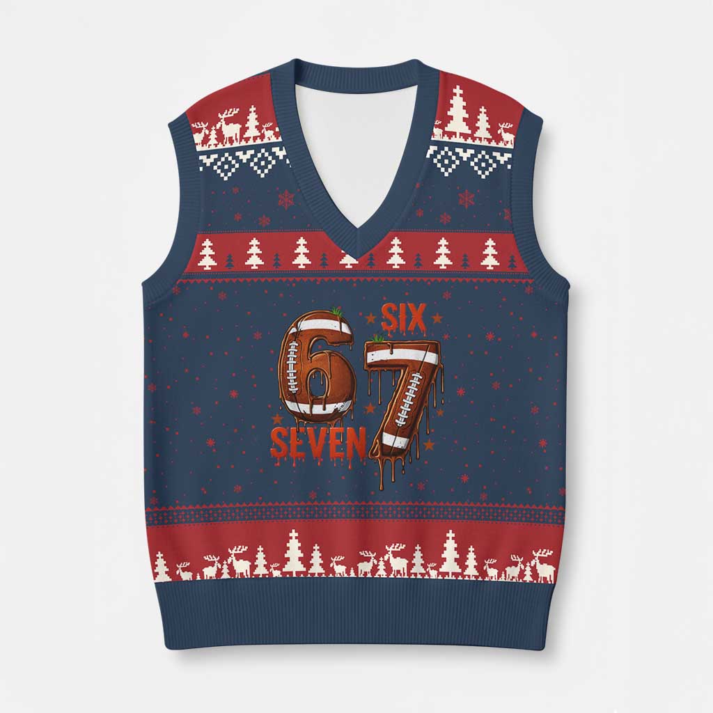 American Football Six Seven Meme V-Neck Knit Sweater Vest Funny Gen Z Alpha Gift