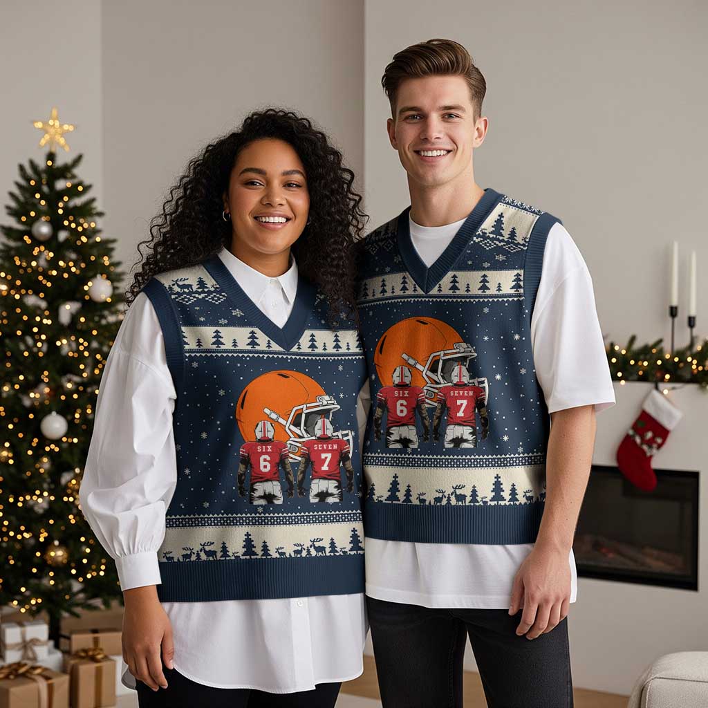 Funny American Football V-Neck Knit Sweater Vest Six Seven Meme - Wonder Print Shop