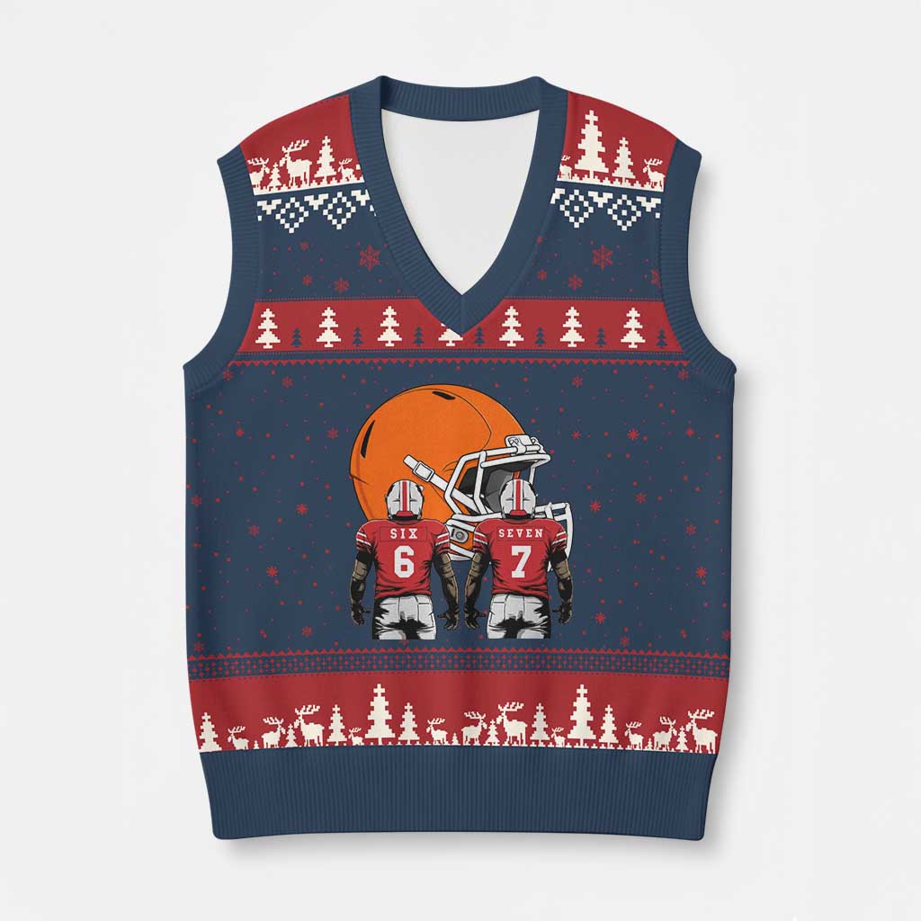 Funny American Football V-Neck Knit Sweater Vest Six Seven Meme - Wonder Print Shop