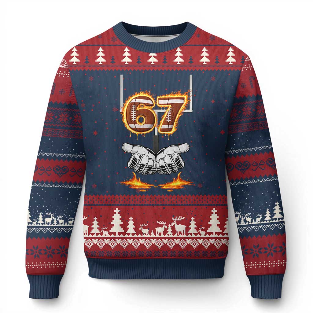 American Football Six Seven Meme Ugly Christmas Sweater Fire Flame Drip - Wonder Print Shop