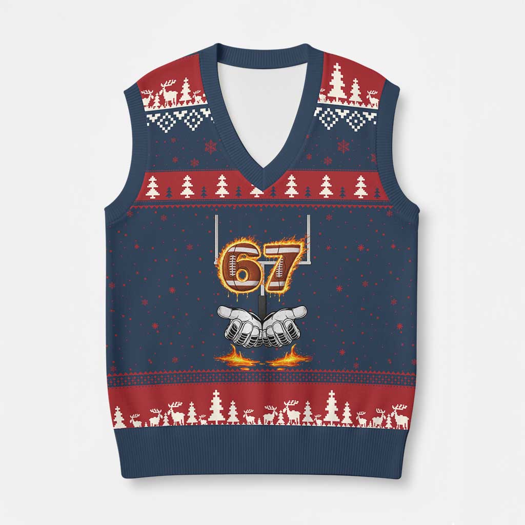 American Football Six Seven Meme V-Neck Knit Sweater Vest Fire Flame Drip - Wonder Print Shop
