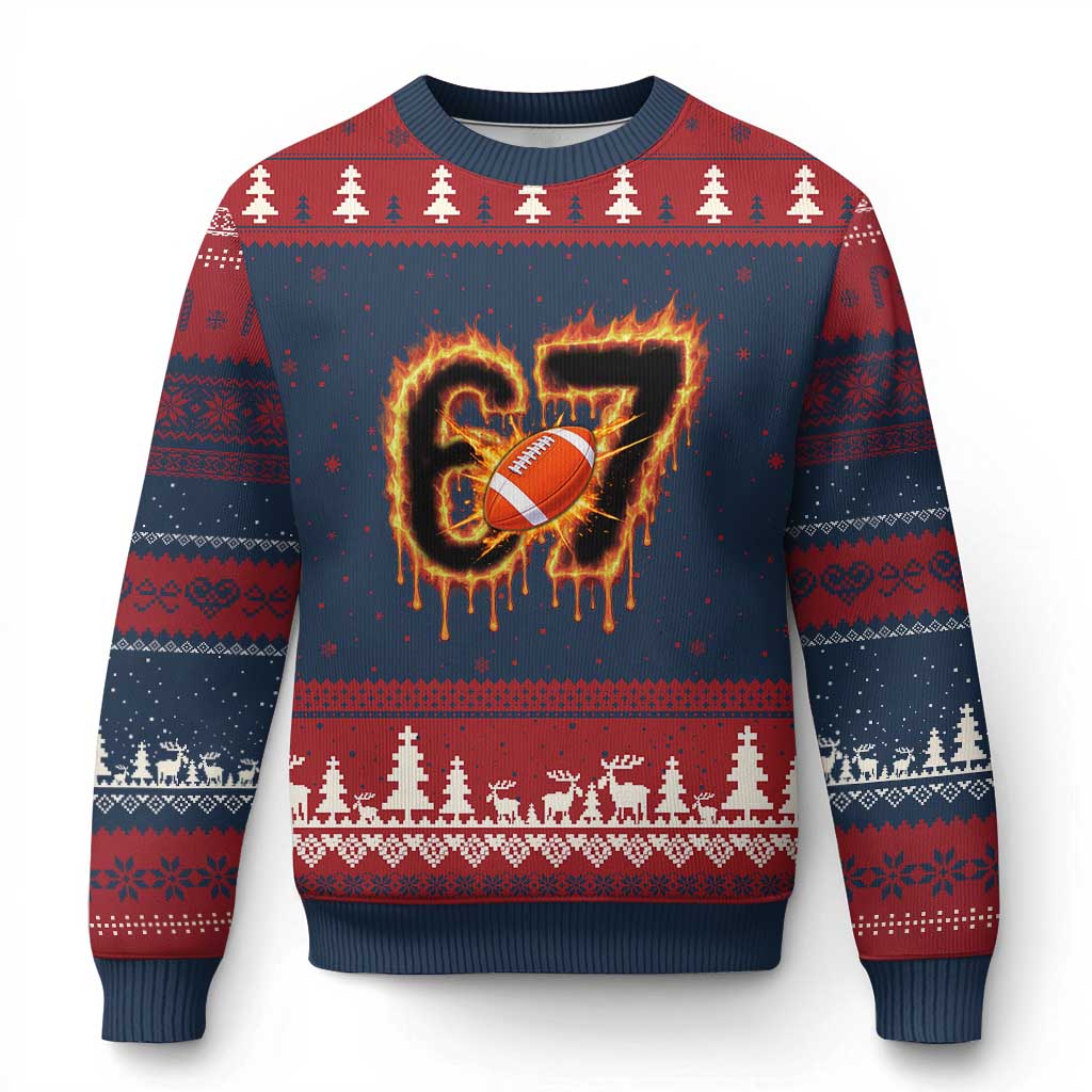Funny American Football Six Seven Ugly Christmas Sweater Fire Drip 67 Meme - Wonder Print Shop