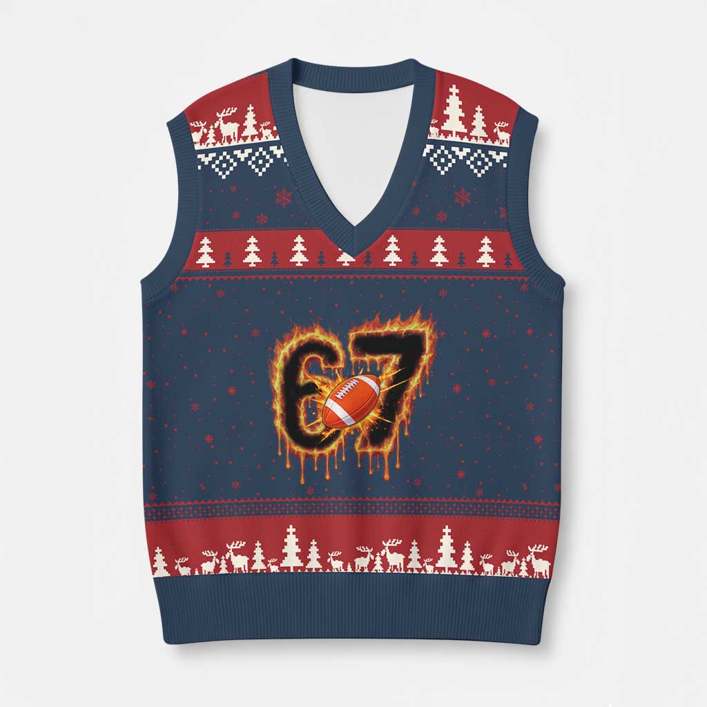 Funny American Football Six Seven V-Neck Knit Sweater Vest Fire Drip 67 Meme - Wonder Print Shop