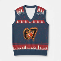 Funny American Football Six Seven V-Neck Knit Sweater Vest Fire Drip 67 Meme - Wonder Print Shop