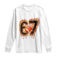 Funny American Football Six Seven Long Sleeve Shirt Fire Drip 67 Meme - Wonder Print Shop