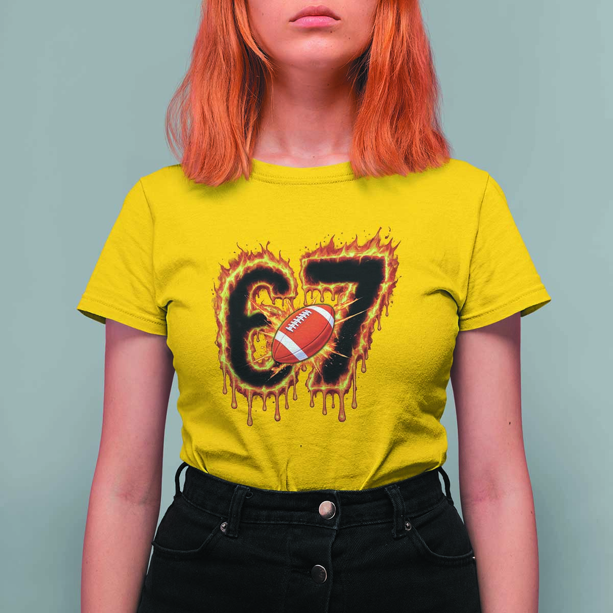 Funny American Football Six Seven T Shirt For Women Fire Drip 67 Meme - Wonder Print Shop