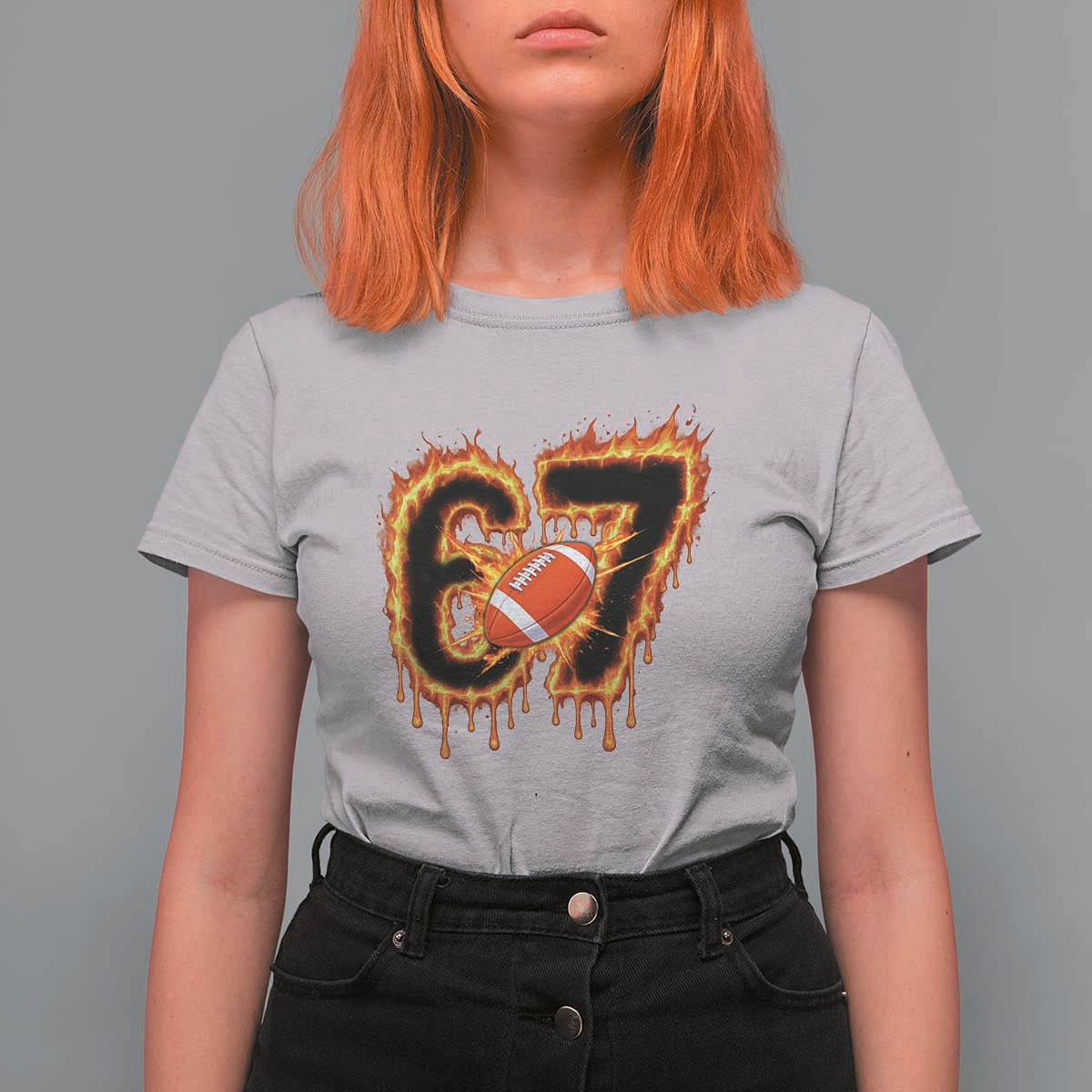 Funny American Football Six Seven T Shirt For Women Fire Drip 67 Meme - Wonder Print Shop