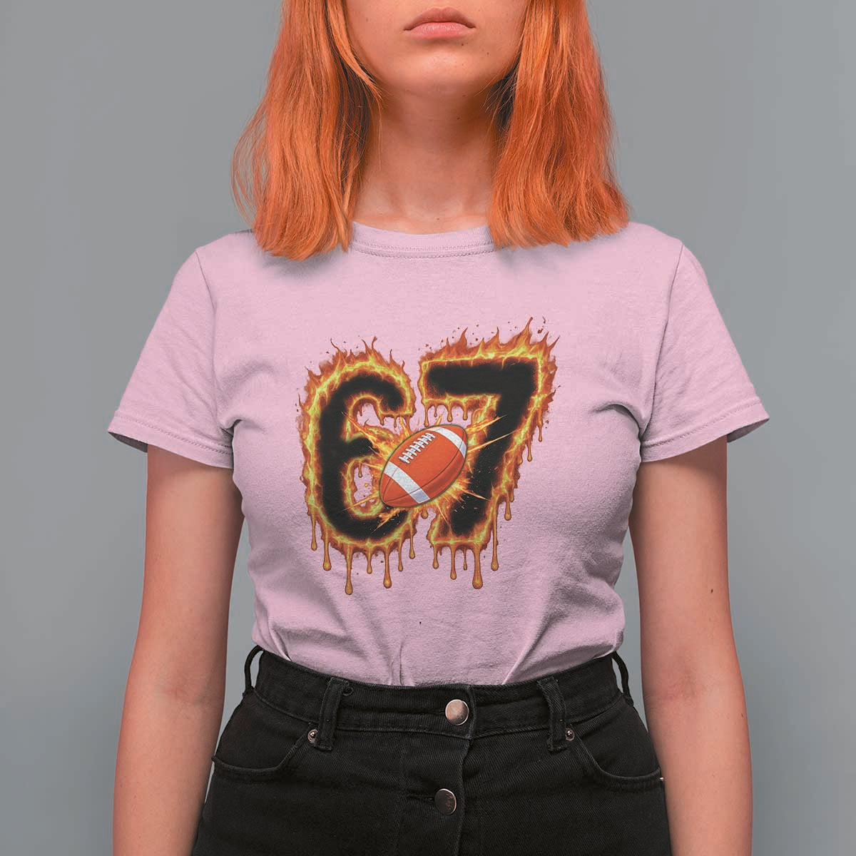 Funny American Football Six Seven T Shirt For Women Fire Drip 67 Meme - Wonder Print Shop