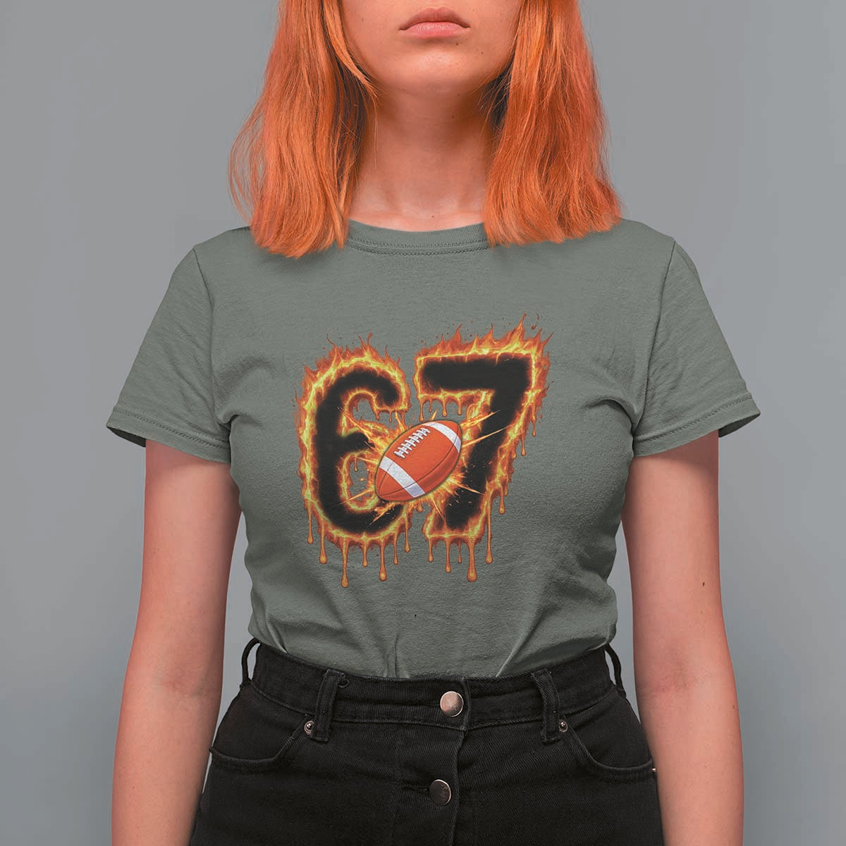 Funny American Football Six Seven T Shirt For Women Fire Drip 67 Meme - Wonder Print Shop