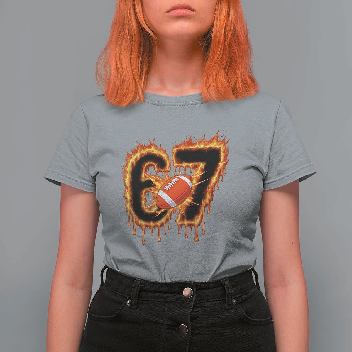 Funny American Football Six Seven T Shirt For Women Fire Drip 67 Meme - Wonder Print Shop