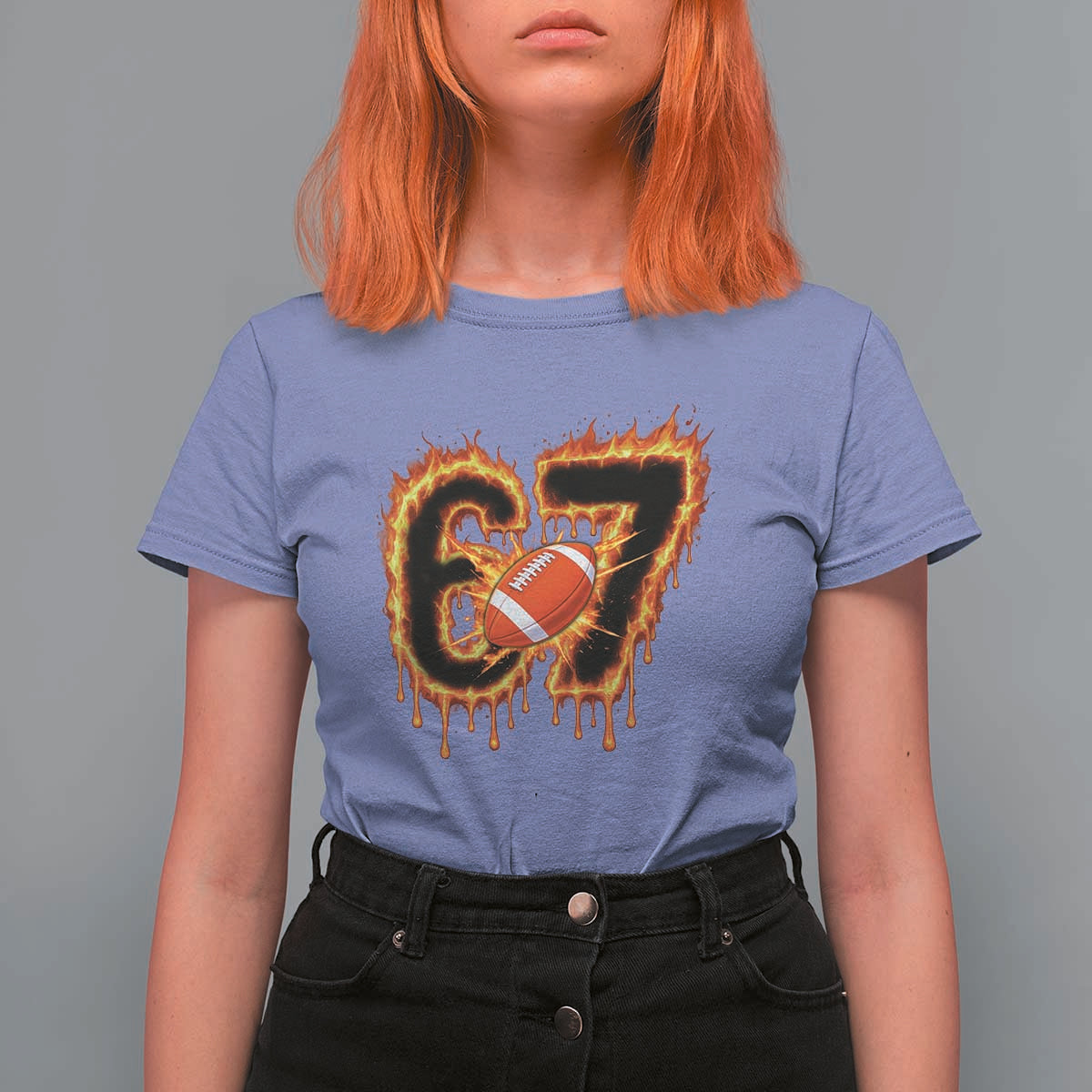 Funny American Football Six Seven T Shirt For Women Fire Drip 67 Meme - Wonder Print Shop