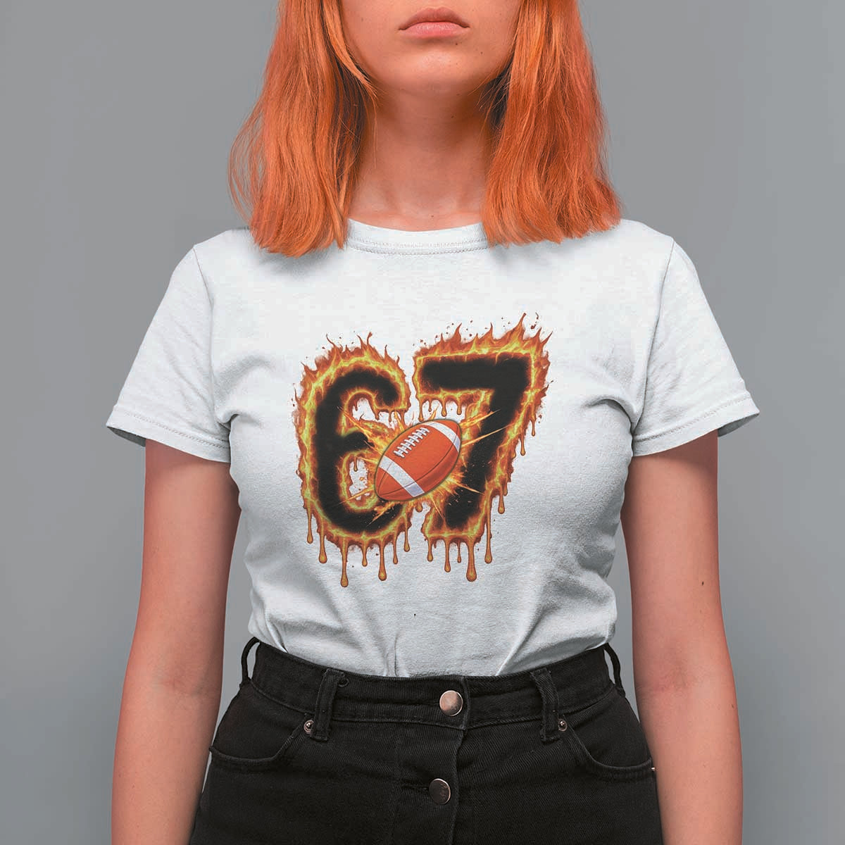 Funny American Football Six Seven T Shirt For Women Fire Drip 67 Meme - Wonder Print Shop