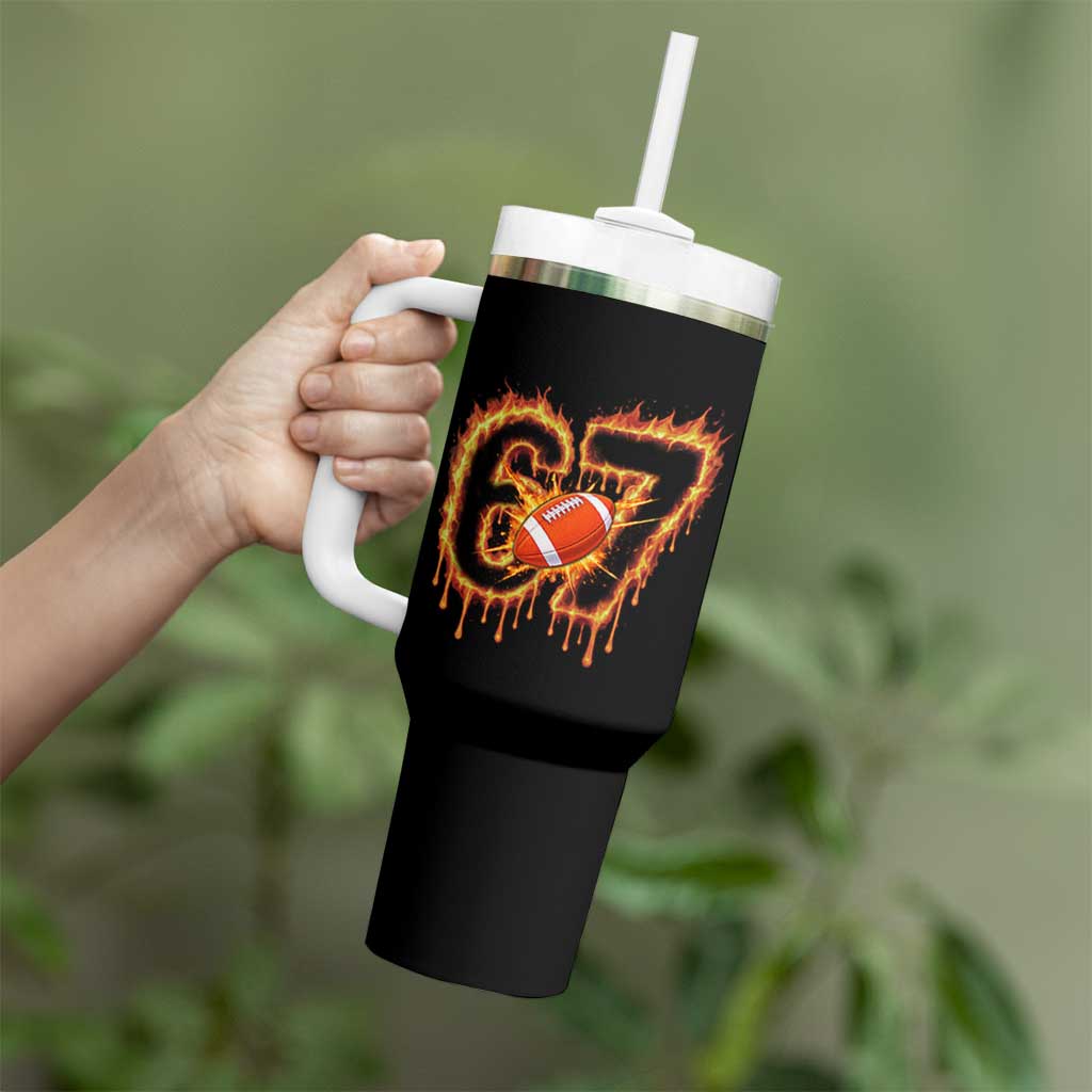 Funny American Football Six Seven Tumbler With Handle Fire Drip 67 Meme - Wonder Print Shop