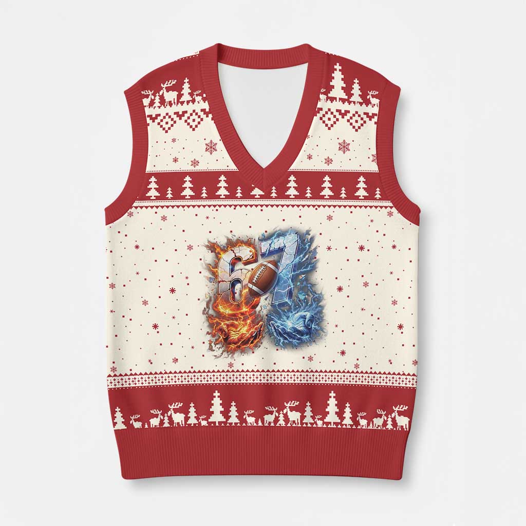 American Football Six Seven Meme V-Neck Knit Sweater Vest Funny Gen Alpha Slang Gift