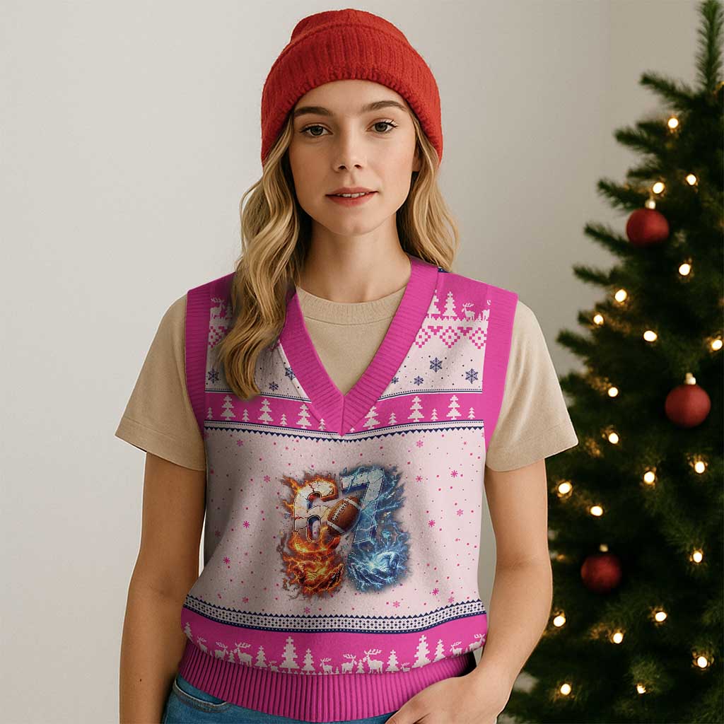 American Football Six Seven Meme V-Neck Knit Sweater Vest Funny Gen Alpha Slang Gift