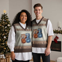 American Football Six Seven Meme V-Neck Knit Sweater Vest Funny Gen Alpha Slang Gift