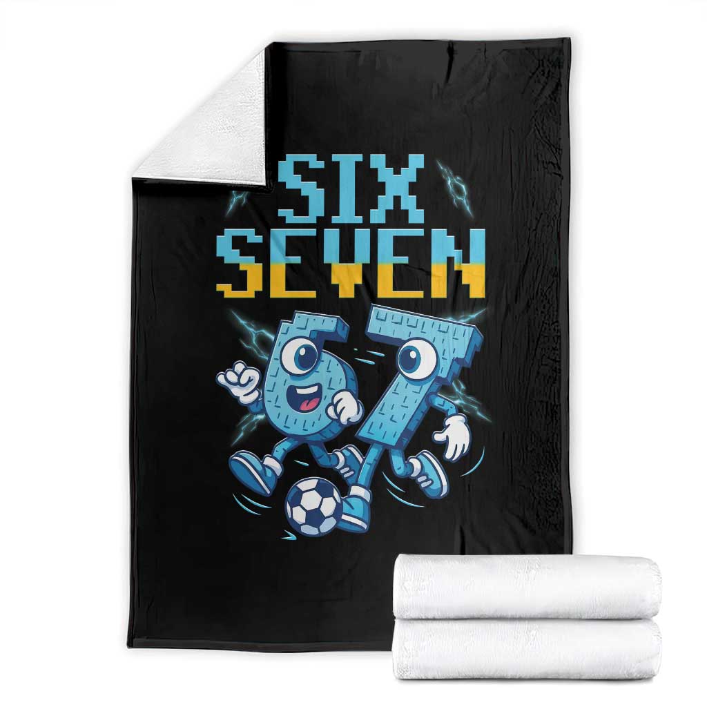 Funny Six Seven Pixel Playing Soccer Throw Blanket Gen Z Alpha Gift