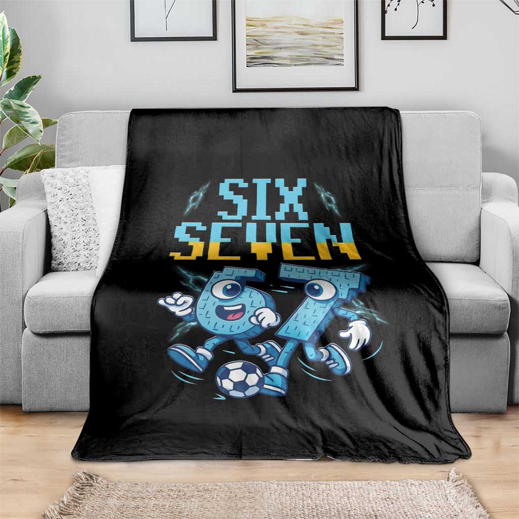 Funny Six Seven Pixel Playing Soccer Throw Blanket Gen Z Alpha Gift
