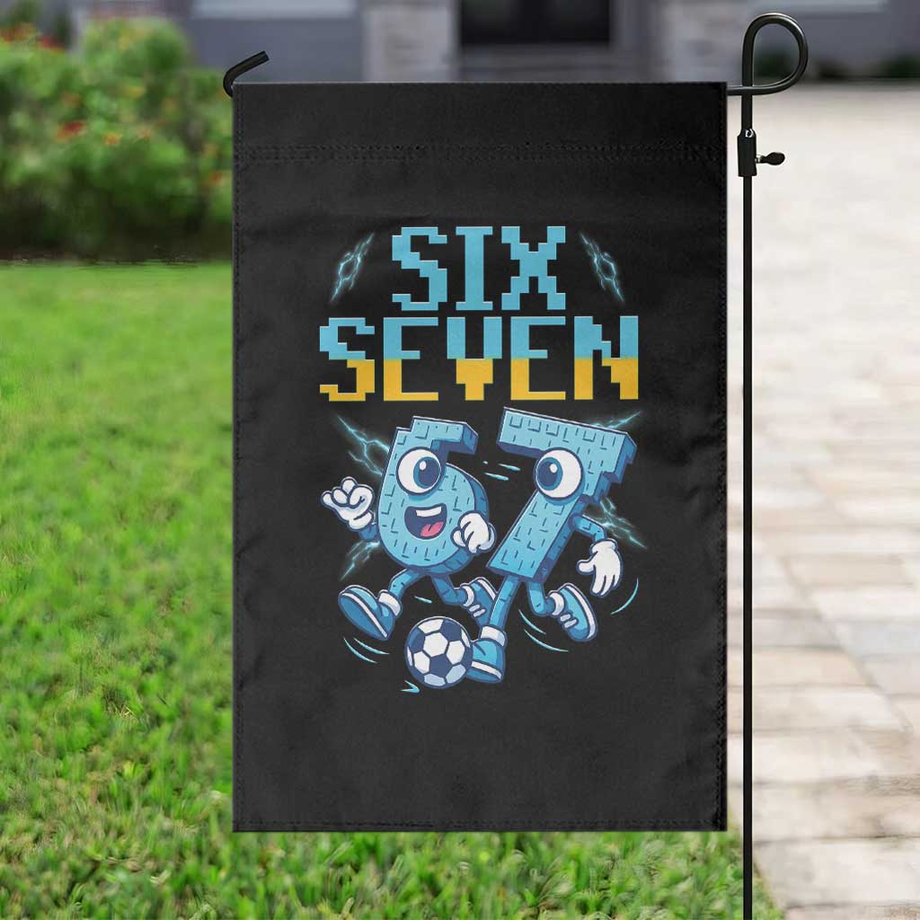 Funny Six Seven Pixel Playing Soccer Garden Flag Gen Z Alpha Gift