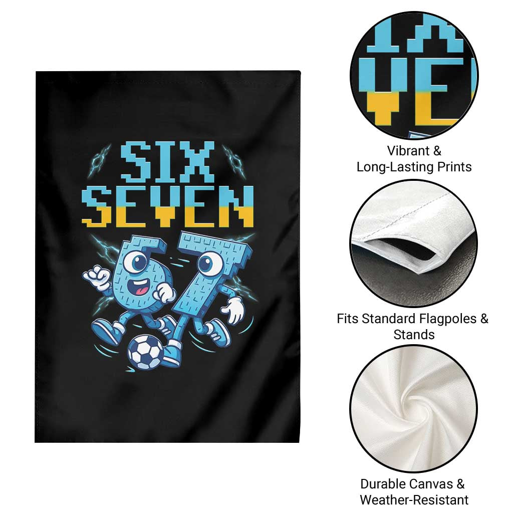 Funny Six Seven Pixel Playing Soccer Garden Flag Gen Z Alpha Gift