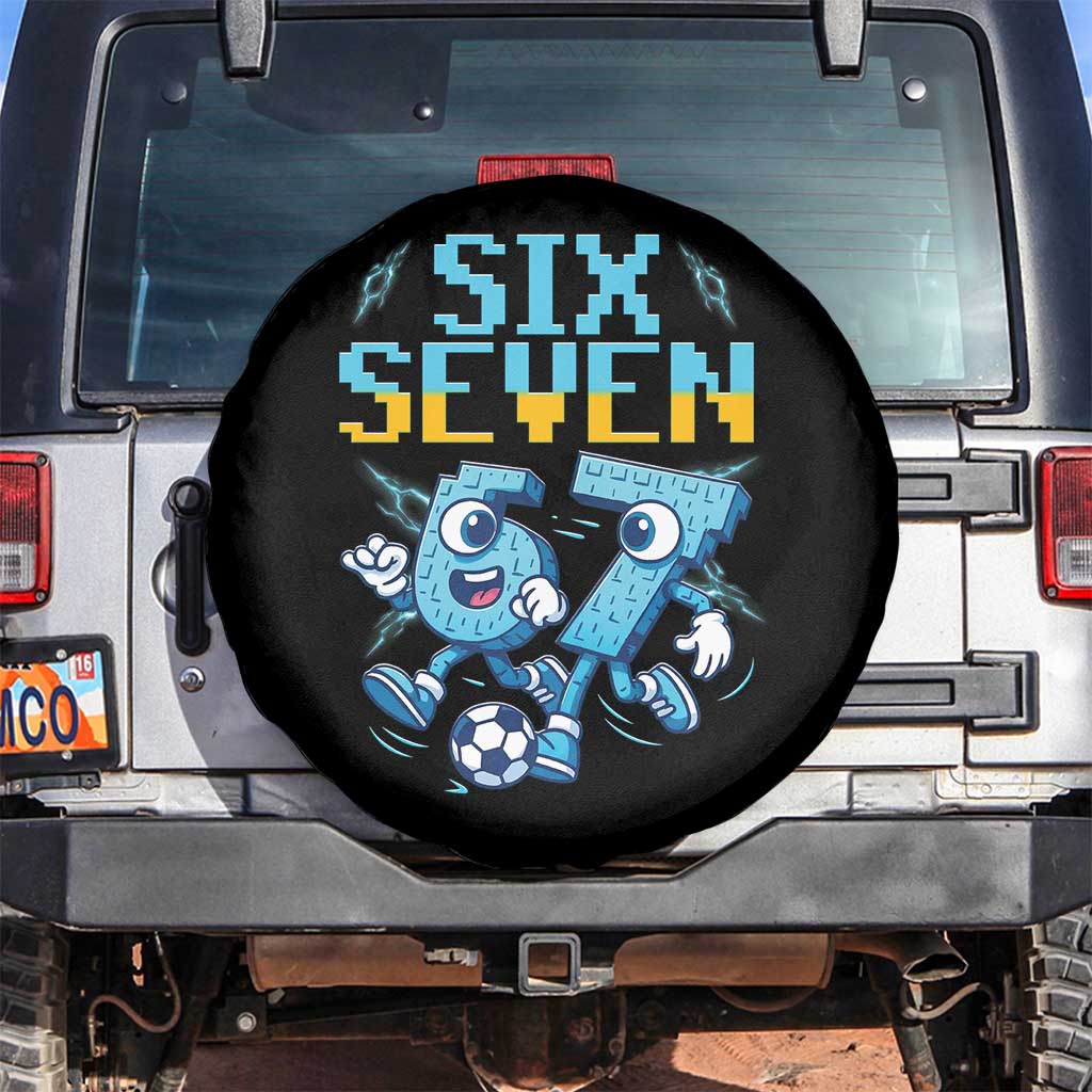 Funny Six Seven Pixel Playing Soccer Spare Tire Cover Gen Z Alpha Gift