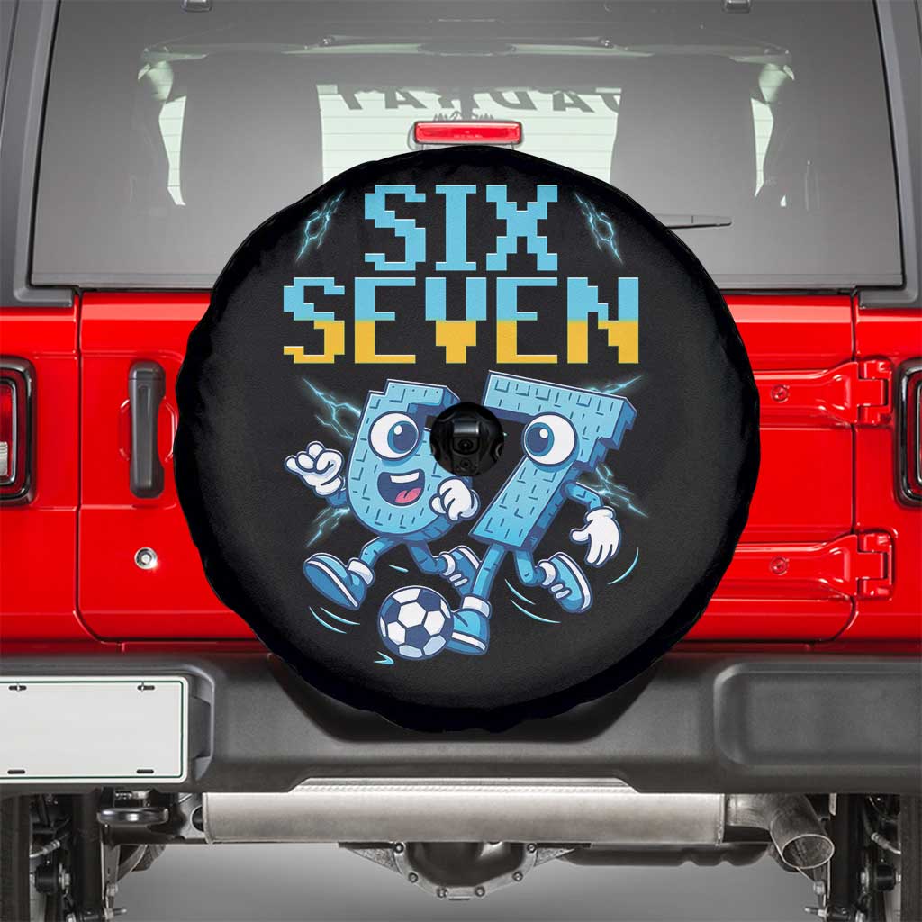 Funny Six Seven Pixel Playing Soccer Spare Tire Cover Gen Z Alpha Gift