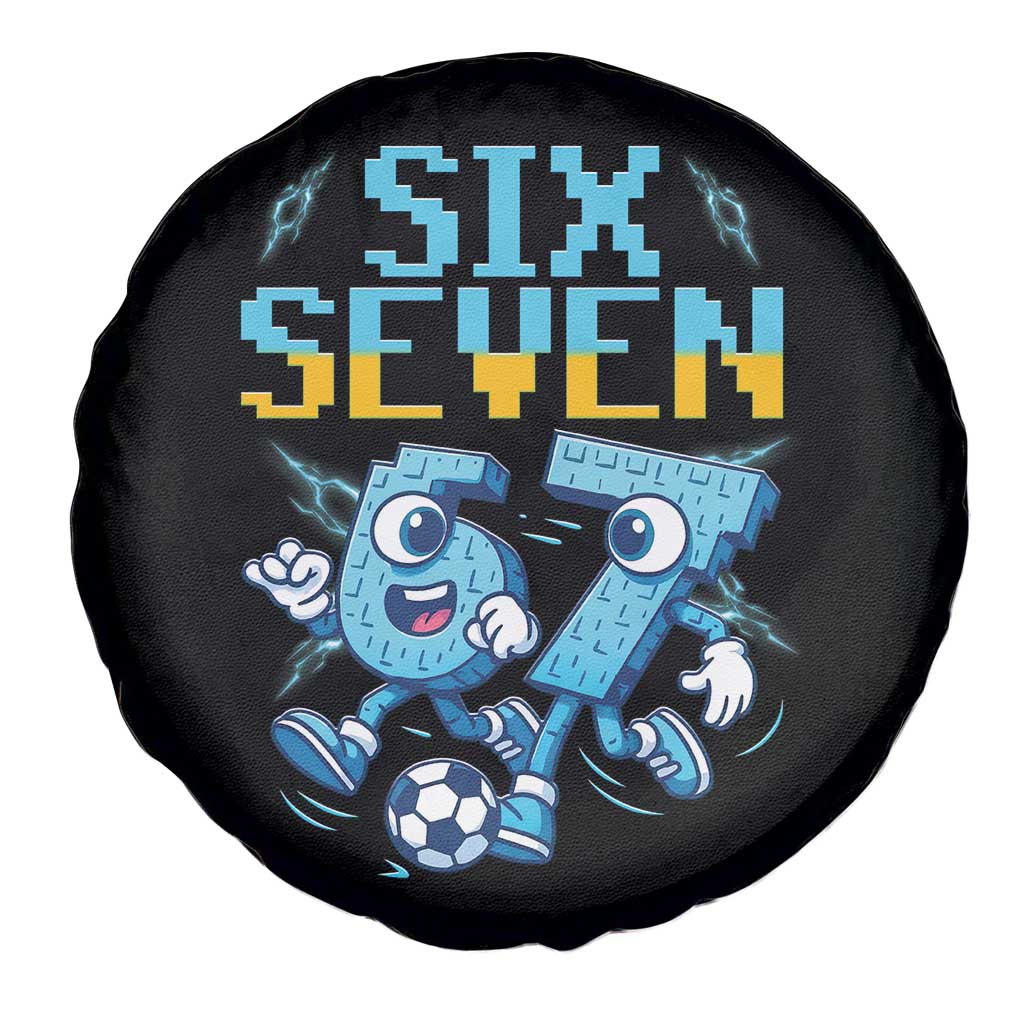 Funny Six Seven Pixel Playing Soccer Spare Tire Cover Gen Z Alpha Gift