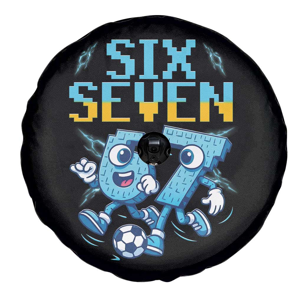 Funny Six Seven Pixel Playing Soccer Spare Tire Cover Gen Z Alpha Gift