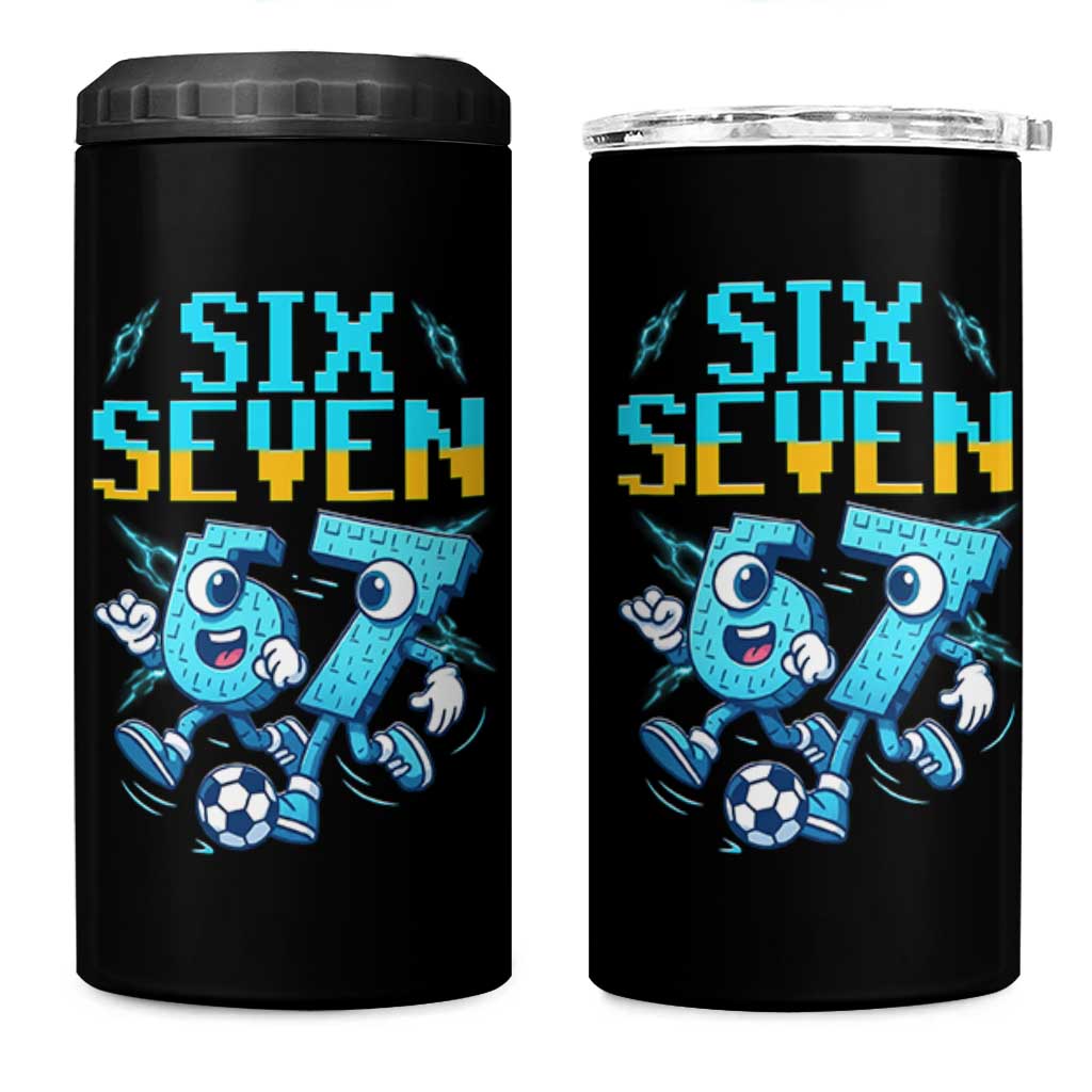 Funny Six Seven Pixel Playing Soccer 4 in 1 Can Cooler Tumbler Gen Z Alpha Gift