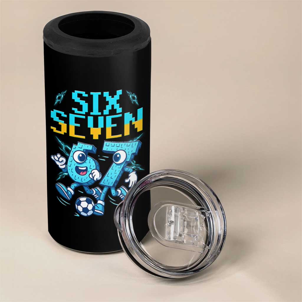 Funny Six Seven Pixel Playing Soccer 4 in 1 Can Cooler Tumbler Gen Z Alpha Gift