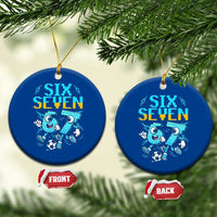 Funny Six Seven Pixel Playing Soccer Ceramic Ornament Gen Z Alpha Gift