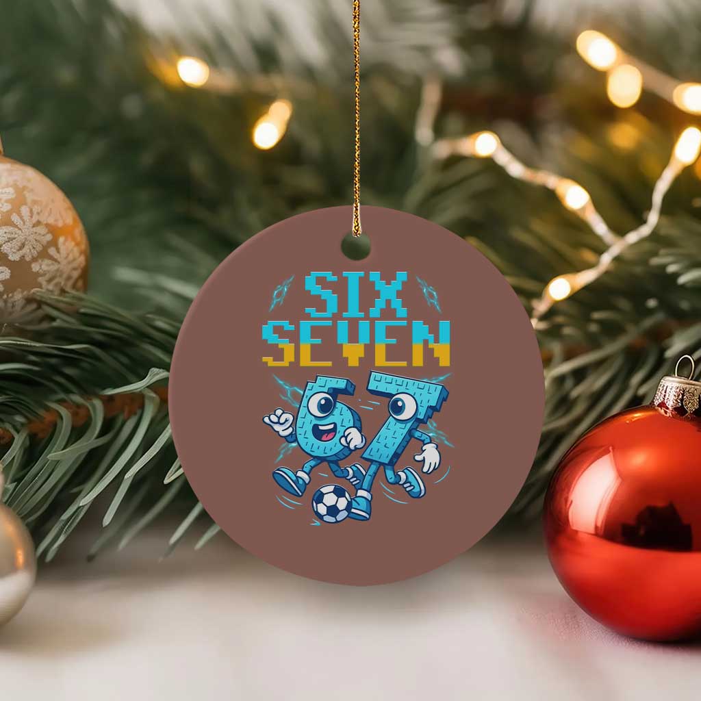 Funny Six Seven Pixel Playing Soccer Ceramic Ornament Gen Z Alpha Gift