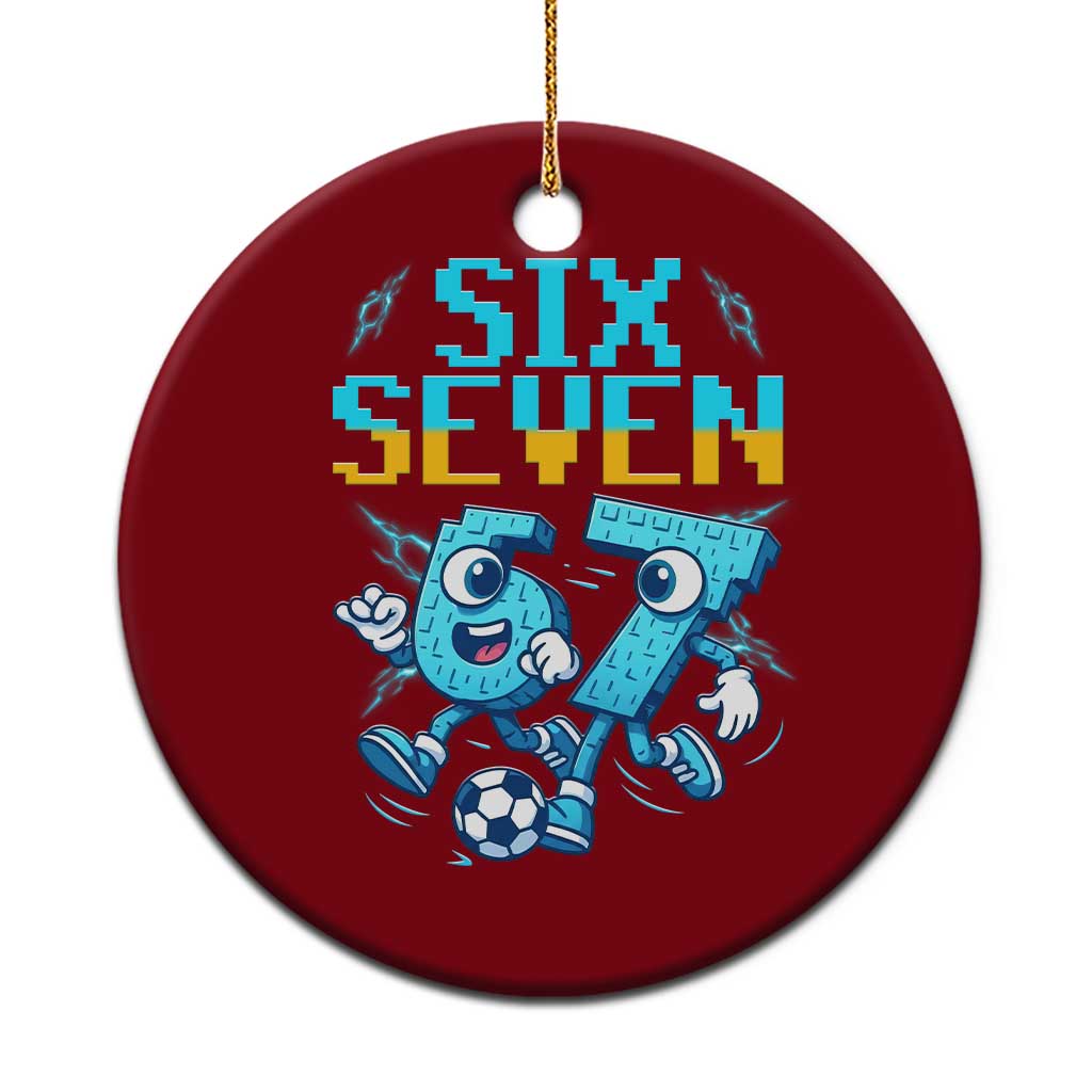 Funny Six Seven Pixel Playing Soccer Ceramic Ornament Gen Z Alpha Gift