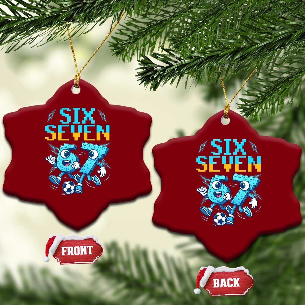 Funny Six Seven Pixel Playing Soccer Ceramic Ornament Gen Z Alpha Gift