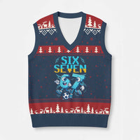 Funny Six Seven Pixel Playing Soccer V-Neck Knit Sweater Vest Gen Z Alpha Gift