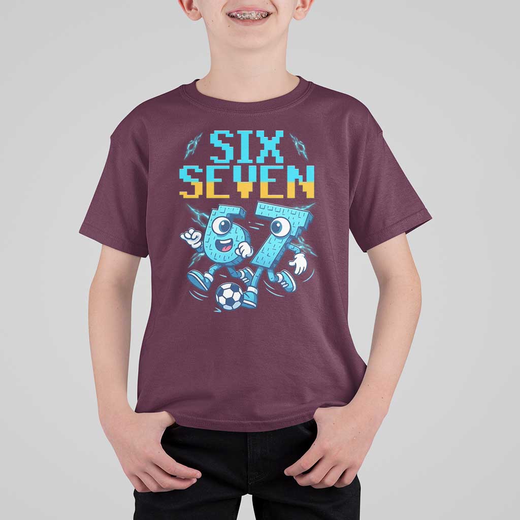 Funny Six Seven Pixel Playing Soccer T Shirt For Kid Gen Z Alpha Gift