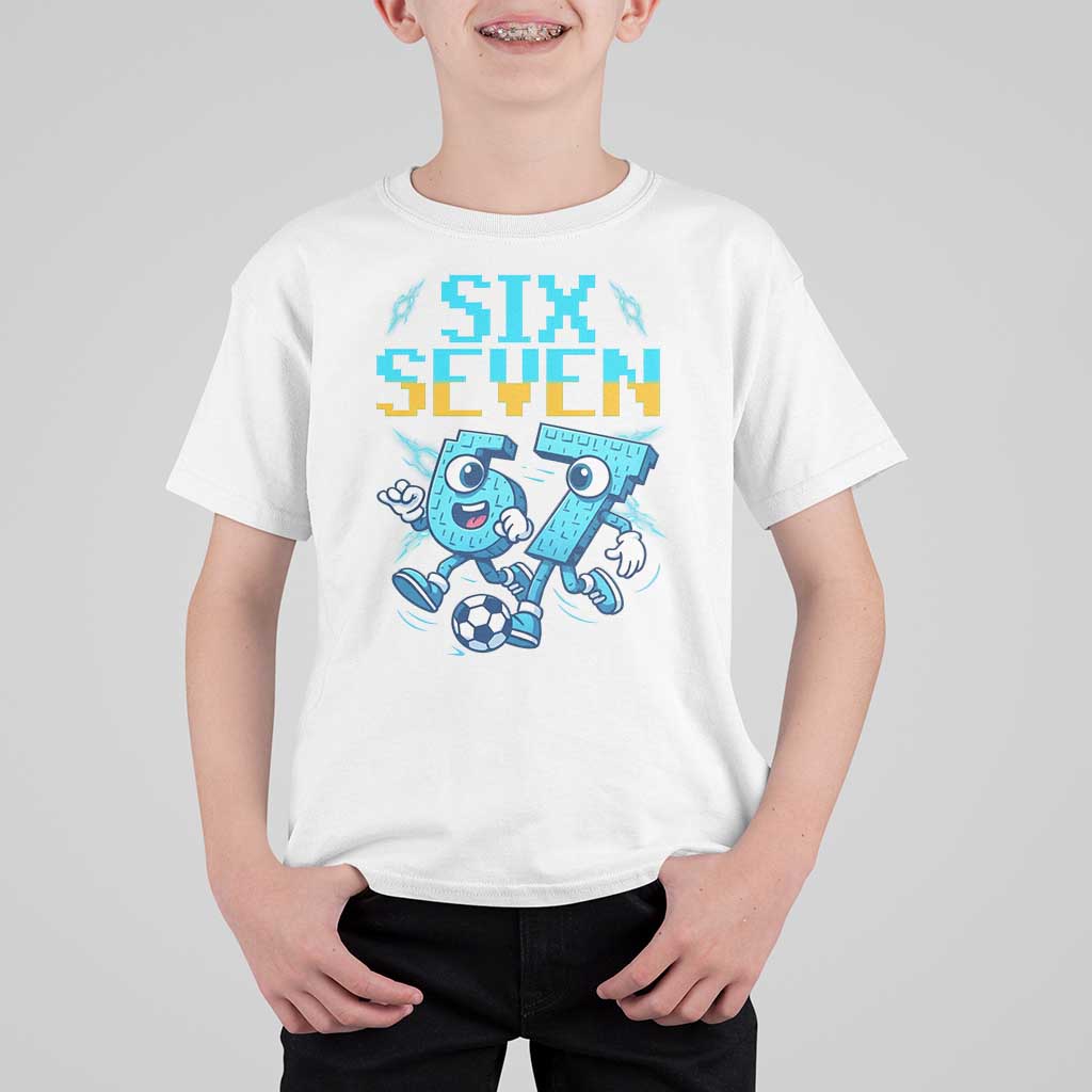 Funny Six Seven Pixel Playing Soccer T Shirt For Kid Gen Z Alpha Gift