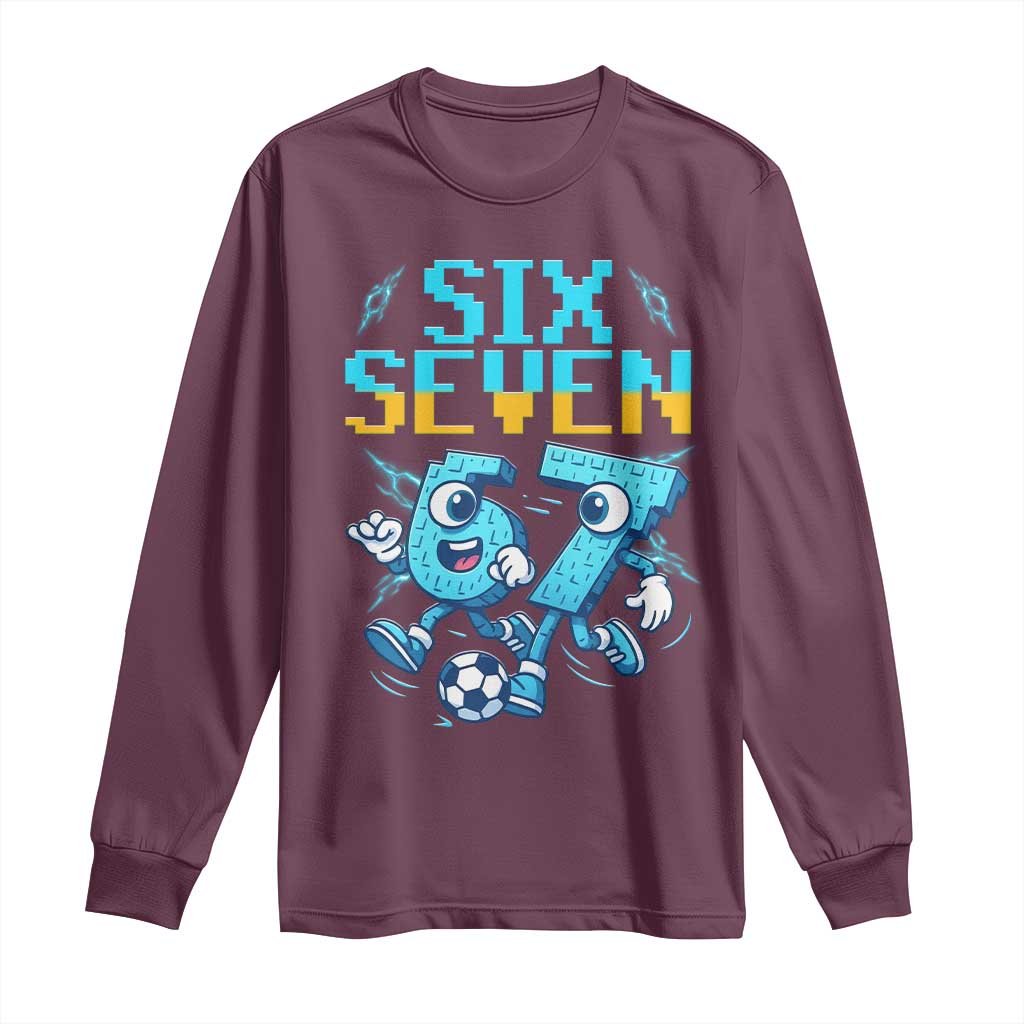 Funny Six Seven Pixel Playing Soccer Long Sleeve Shirt Gen Z Alpha Gift