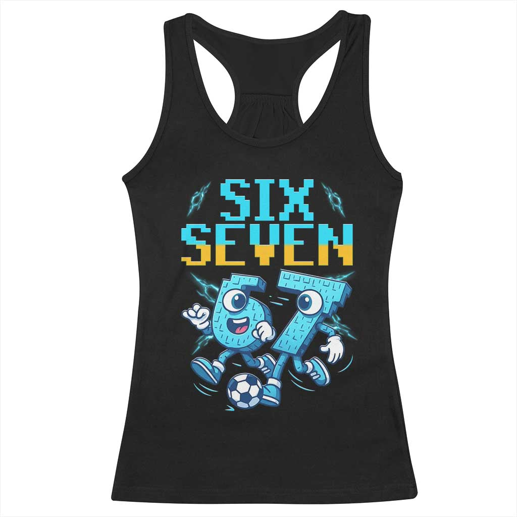 Funny Six Seven Pixel Playing Soccer Racerback Tank Top Gen Z Alpha Gift