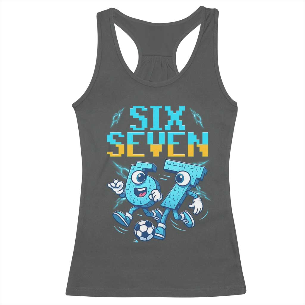 Funny Six Seven Pixel Playing Soccer Racerback Tank Top Gen Z Alpha Gift