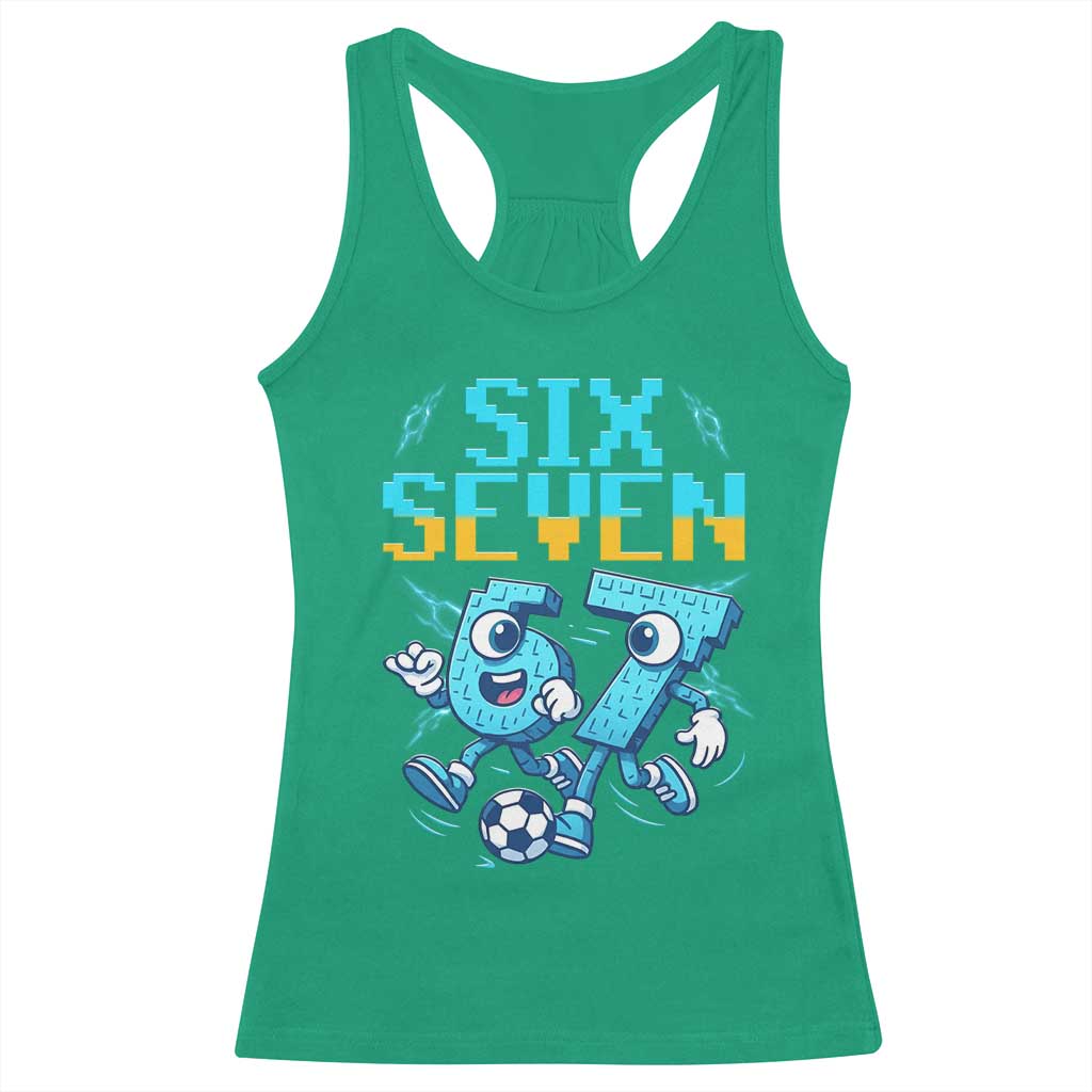 Funny Six Seven Pixel Playing Soccer Racerback Tank Top Gen Z Alpha Gift