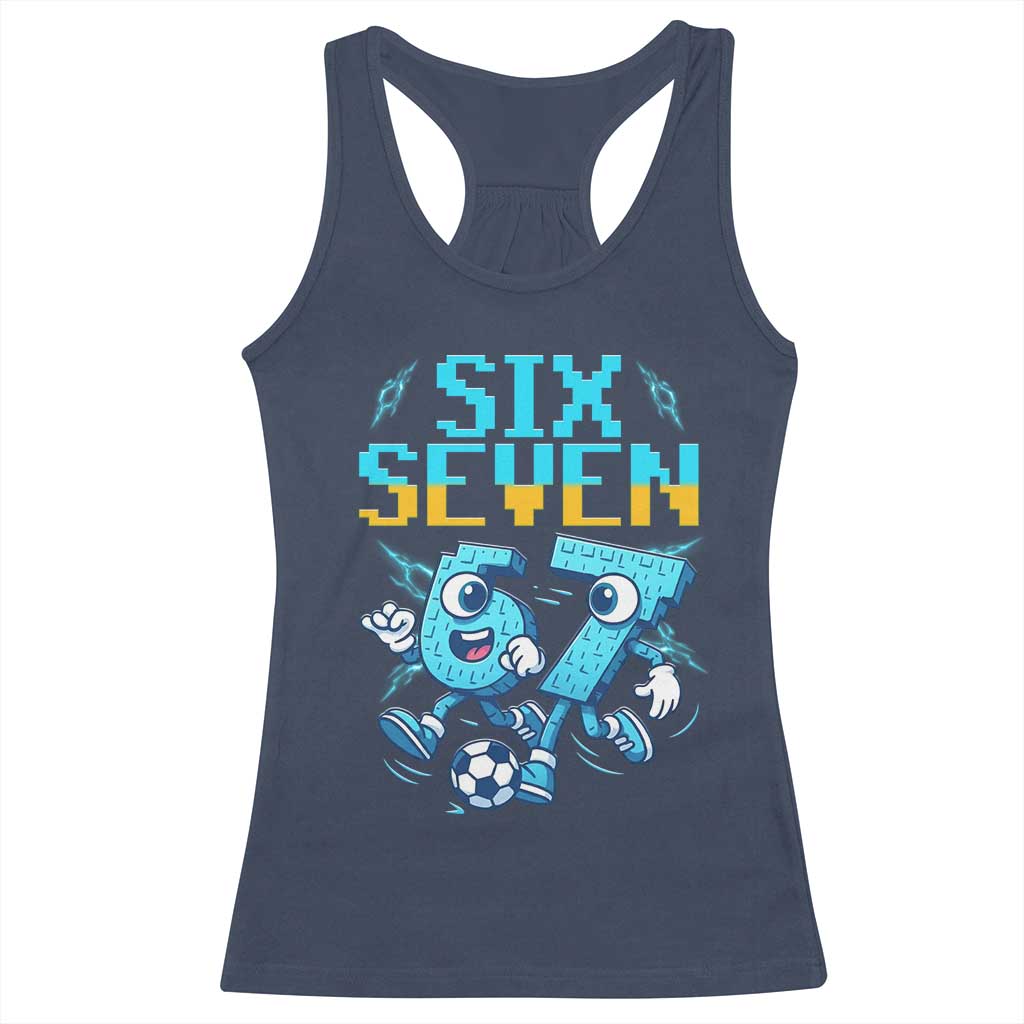 Funny Six Seven Pixel Playing Soccer Racerback Tank Top Gen Z Alpha Gift